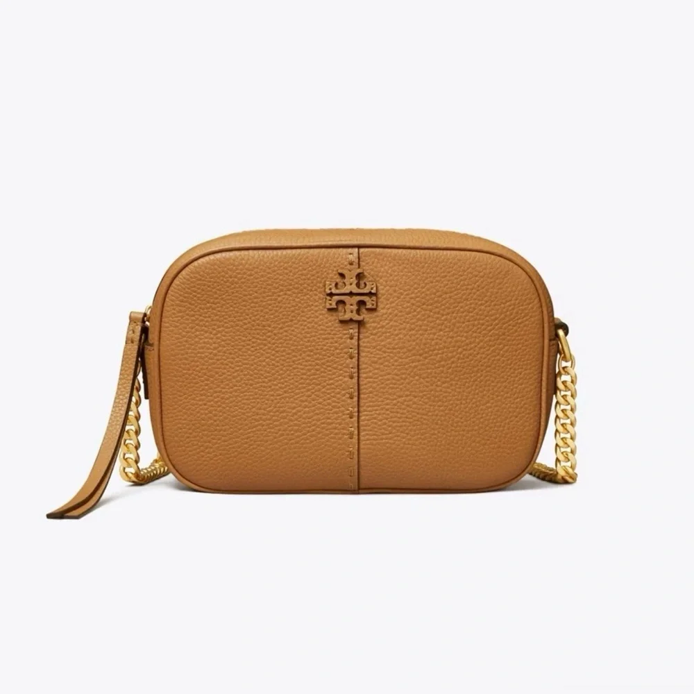 Tory Burch McGraw Camera Bag With Chain Strap And Dustbag Tan-Tiramisu Color​ - Picture 3 of 9